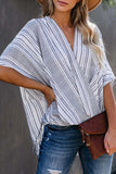 Florcoo Striped Bat Sleeve Casual Tops