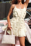Florcoo Solid Lace Flower Design Grace Mini Dress