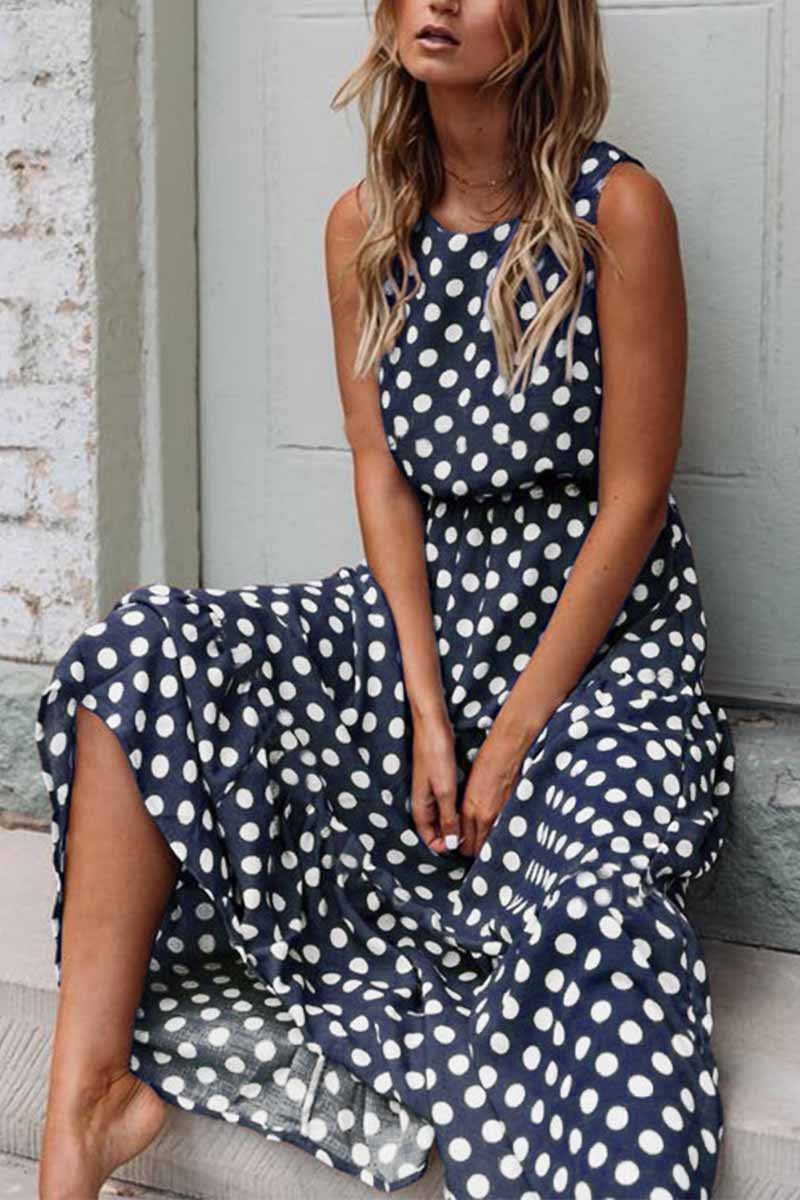 Florcoo Polka Dot Round Neck Dress（5 colors）