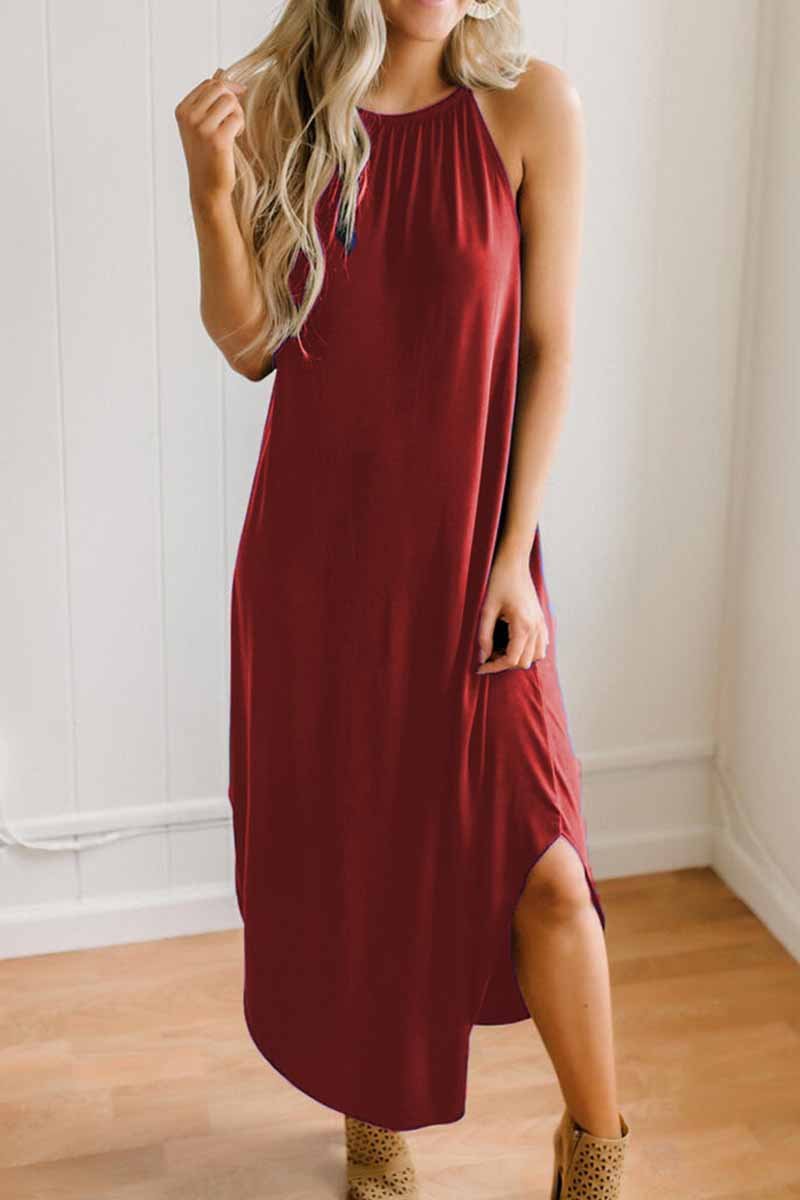 Florcoo Loose Sexy Solid Color Sling Midi Dress