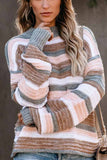 Florcoo O-neck Stitching Striped Long-Sleeved sweater