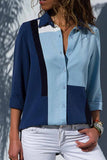 Florcoo Casual V-Neck Print Stitching Long-Sleeved Spun Shirt（4 colors）