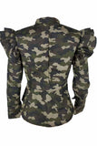 Florcoo Stand-up Collar Camouflage Ruffle Jacket