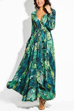 Florcoo V-Neck Leaf Print Maxi Dress