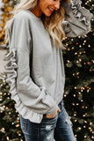 Florcoo Loose Round Neck Ruffled Long Sleeves Tops