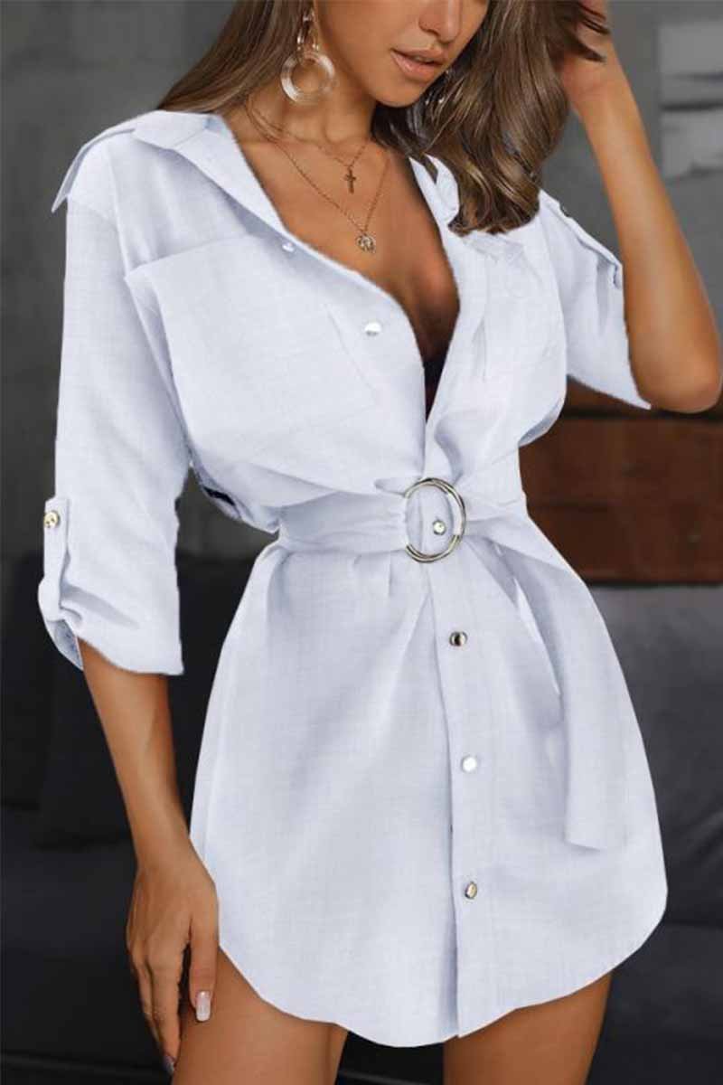 Florcoo Pure Color Casual Sleeve Sleeve Tie Mini Dresses（3 colors）