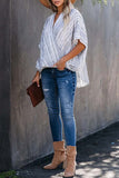 Florcoo Striped Bat Sleeve Casual Tops