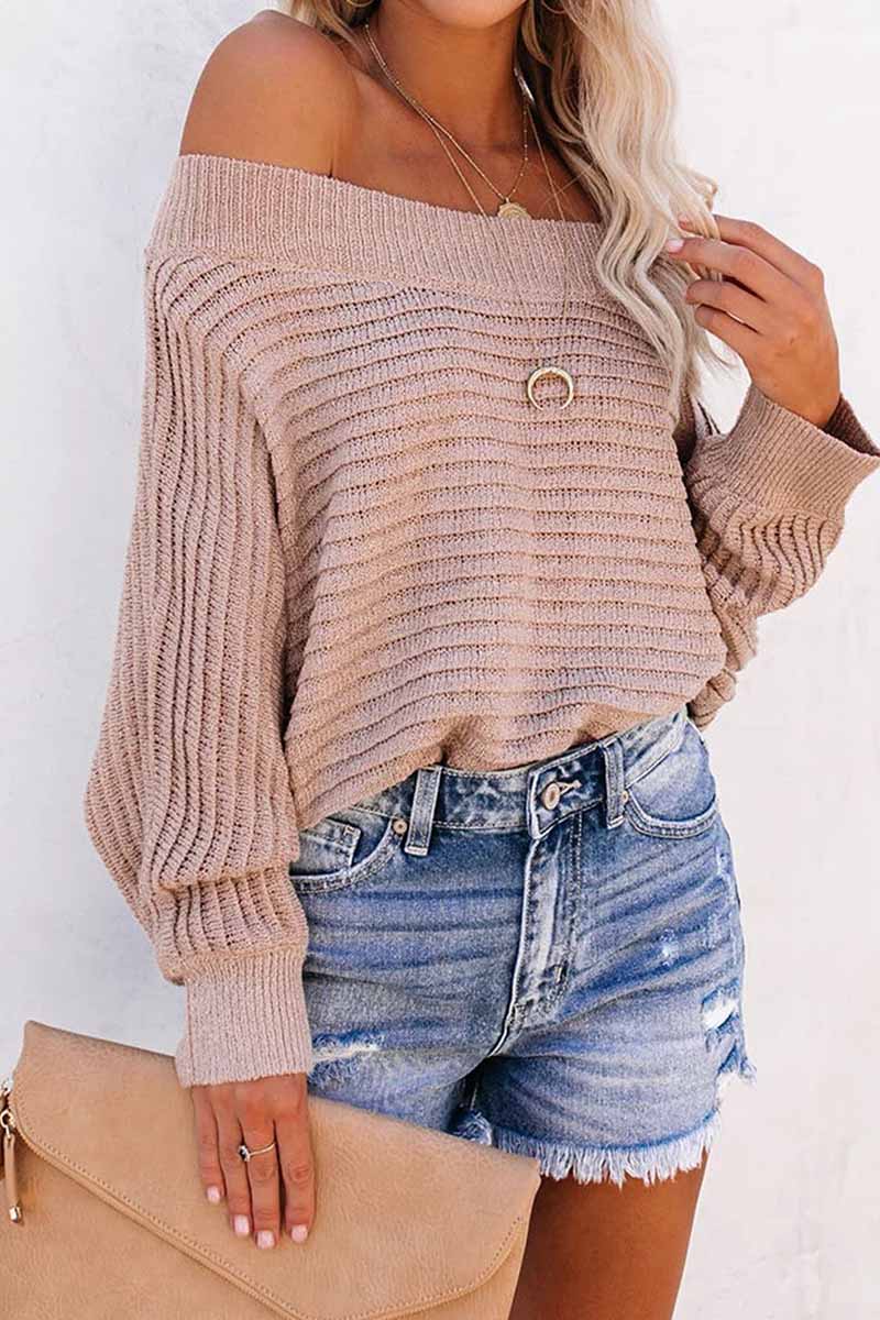 Florcoo Sexy Striped Off-shoulder Sweater
