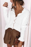Florcoo Casual Solid Color V-Neck Ruffled Knit Cardigan