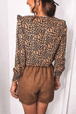 Florcoo V-Neck Spotted Leopard Print Long-Sleeved Shirt