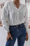 Florcoo Long Sleeve Flared Sleeve Solid Color Shirt Tops