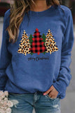 Florcoo Casual Round Neck Christmas Tree Print Tops