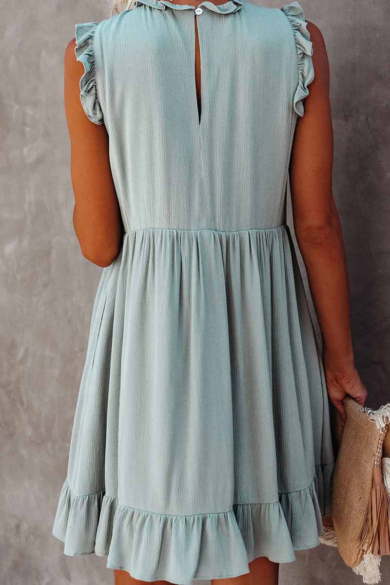 Florcoo Solid Color Ruffled Waist Mini Dress