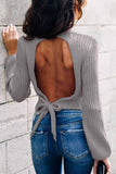 Florcoo Open Back High Neck Lace Long Sleeve Sweater
