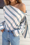 Florcoo Slanted Shoulder Striped Top