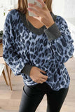Florcoo V-neck Long Sleeve Leopard Print Pullover Tops