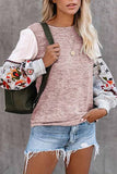 Florcoo Round Neck And Long Sleeves Embroidery Contrast Color Tops