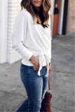 Florcoo Long Sleeves Cross-over Design Bandage T-shirt