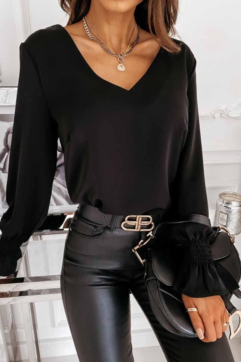 Florcoo Lace long sleeve V-neck Tops