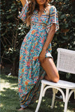 Florcoo Floral Printed Blue Ankle Length Dress