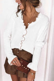 Florcoo Casual Solid Color V-Neck Ruffled Knit Cardigan