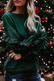 Florcoo Loose Round Neck Ruffled Long Sleeves Tops