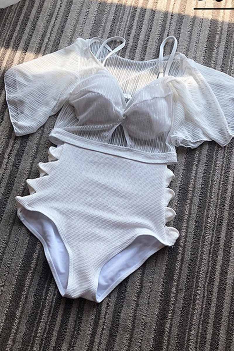 Florcoo White Sexy Hollow Cover Belly Swimwears