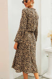 Florcoo Leopard Print V-neck Elegant Midi Dress