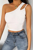 Florcoo Pure Color Sexy Single Shoulder Strap Hollow Tops