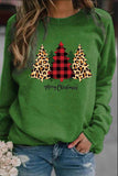 Florcoo Casual Round Neck Christmas Tree Print Tops