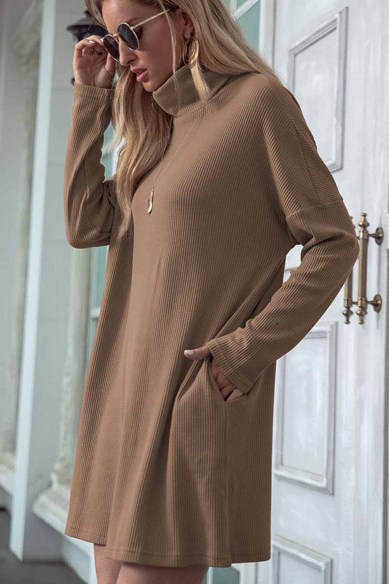 Florcoo Solid Color Round Neck Dress(4 Colors)