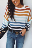 Florcoo Loose O Neck Striped Sweater