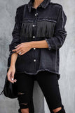 Florcoo Long Sleeve Fringed Denim Jacket Tops