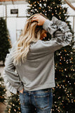 Florcoo Loose Round Neck Ruffled Long Sleeves Tops