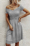 Florcoo Stripe Sexy Off Shoulder Streetwear Short Sleeve Short Dress