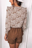 Florcoo V-Neck Spotted Leopard Print Long-Sleeved Shirt