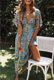 Florcoo Floral Printed Blue Ankle Length Dress