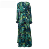 Florcoo V-Neck Leaf Print Maxi Dress