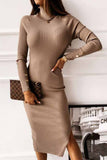 Florcoo Open Back Long Sleeve Solid Color Midi Dresses