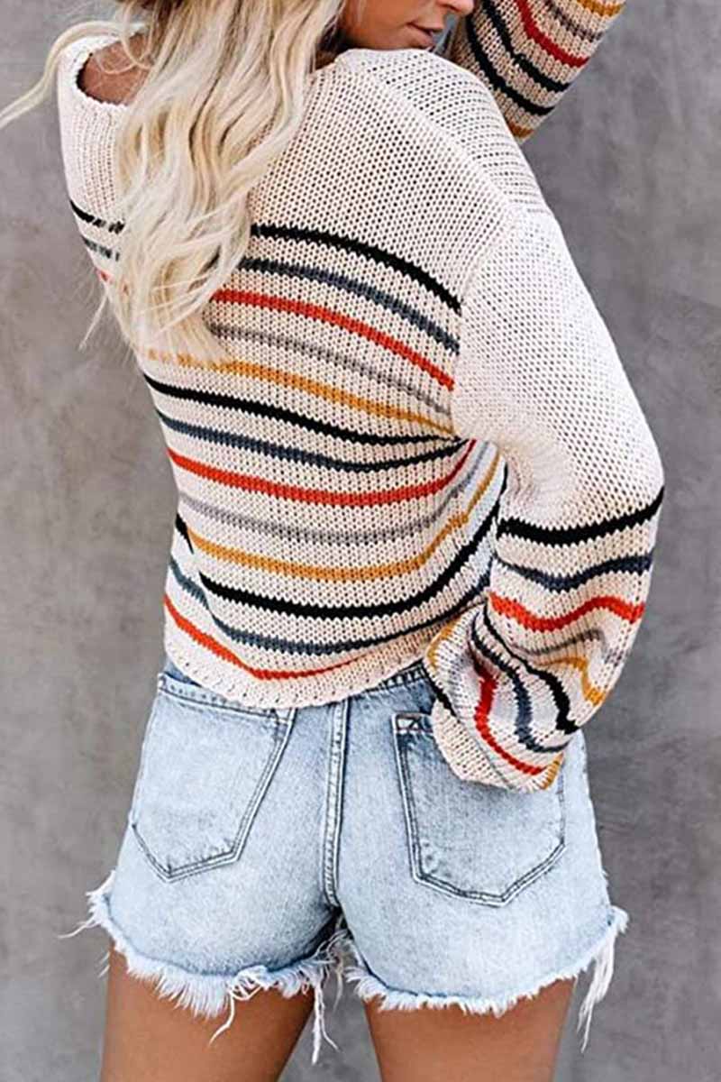 Florcoo Fashion Colorful Pattern One-Neck Strapless Sweater