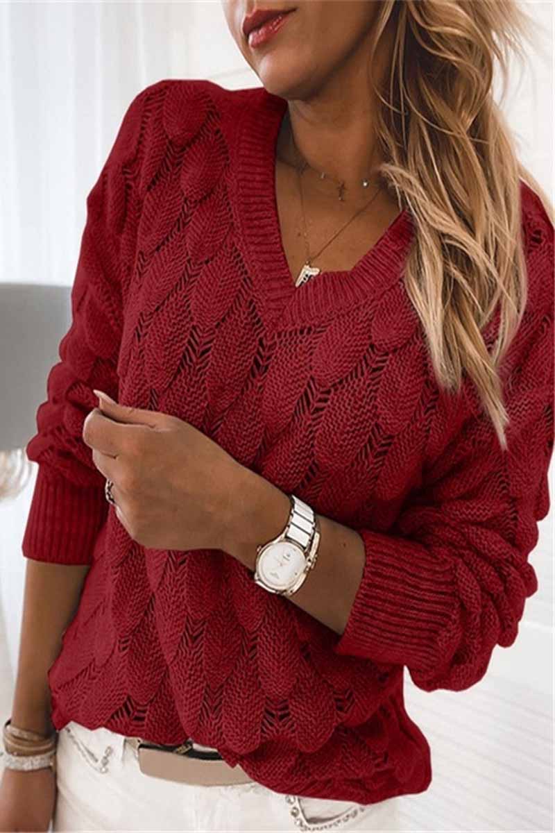 Florcoo Loose V-neck Feather Solid Color Sweater(5 Colors)