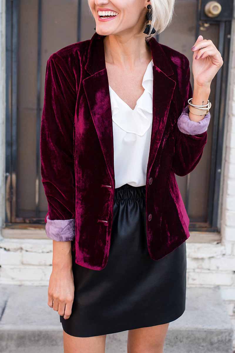 Florcoo Solid Color Slim Long-Sleeved Suede Blazer Tops ( 3 Colors）