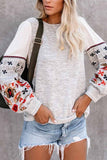 Florcoo Round Neck And Long Sleeves Embroidery Contrast Color Tops