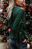 Florcoo Loose Round Neck Ruffled Long Sleeves Tops