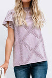 Florcoo Summer Geometric Stitching Lace Short Sleeves Tops (6 Colors)