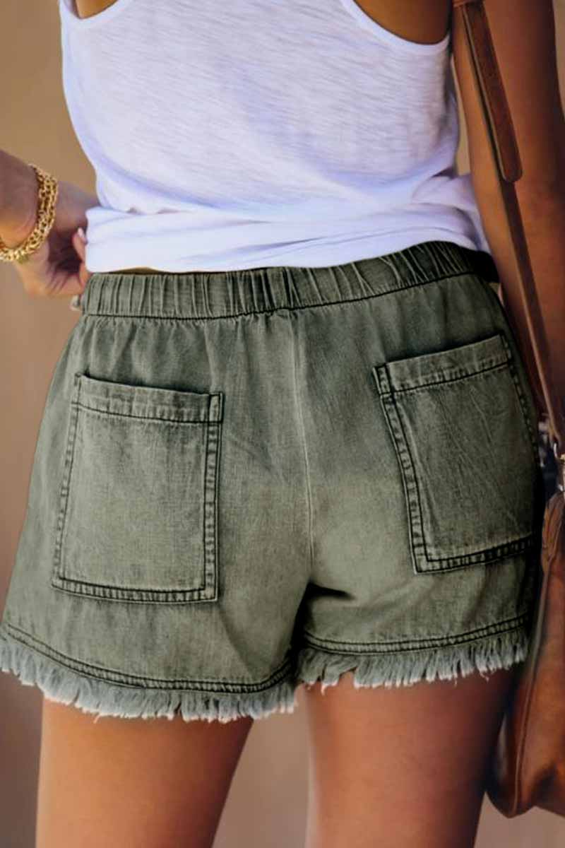 Florcoo Adjustable Tassel Pockets Design Denim Shorts(3 Colors)