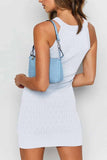 Florcoo Sexy Solid Color Sleeveless Striped Knitted Bag Hip Mini Dress(3 colors)