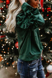 Florcoo Loose Round Neck Ruffled Long Sleeves Tops
