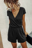 Florcoo Solid V Neck Short Sleeve Loose Jumpsuit