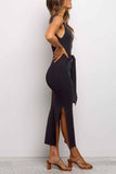 Florcoo Sexy Bandage Solid Maxi Dress